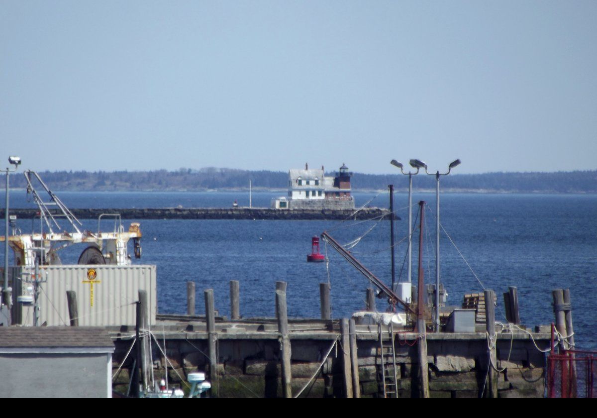 A view of the Rockland Harbor Breakwater Lighthouse. The breakwater itself is about 1,300 meters (4,300 feet) long. Completed in September 1902, the lighthouse has a very interesting history; click the image to read more.