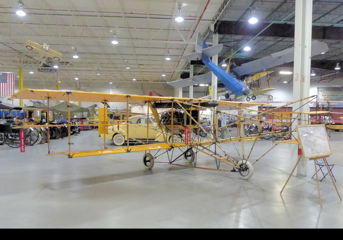 Curtiss-Wright "Chicago" Pusher.  Built in 1929 by the Curtiss-Wright Corporation, this pusher-type plane was used to celebrate the grand opening of the Curtiss Airport in Glenview, Illinois, and was flown there by Dan Kiser, Manager of the Milwaukee, Wisconsin branch of the Curtiss-Wright Flying Service.  Front view.