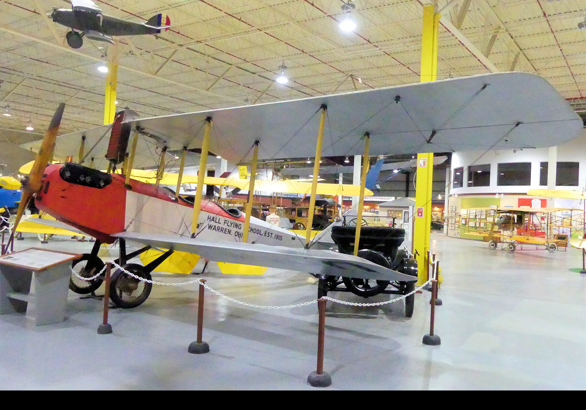 Standard J-1 1917.  The Standard J was a two-seat basic trainer two-bay biplane produced in the United States from 1916 to 1918 powered by a four-cylinder inline Hall-Scott A-7a engine. It was constructed from wood with wire bracing and fabric covering. The J-1 was built as a stopgap to supplement the Curtiss JN-4 in production.