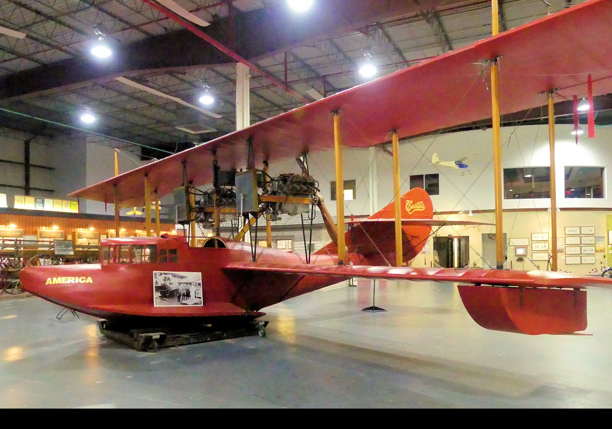 In 1914 Glenn Curtiss announced that he would build an airplane intended to be the first to cross the Atlantic Ocean. He hoped to win a prize of $50,000 offered by Lord Northcliffe.  The America was the very first multi-engine flying boat ever made.  The advent of WWI cancelled the flight but the trip was later accomplished by a Curtiss NC-4 flying boat in 1919.