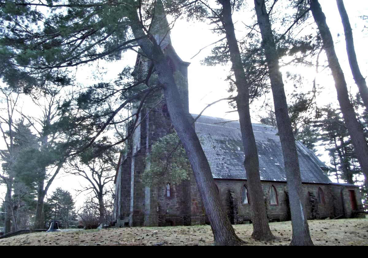 This is St. Paul's & Trinity Church in Tivoli. Construction of the original church, St. Paul's, was completed in 1819. A new Gothic, stone church was built in 1868-69 on a site closer to the Hudson River.